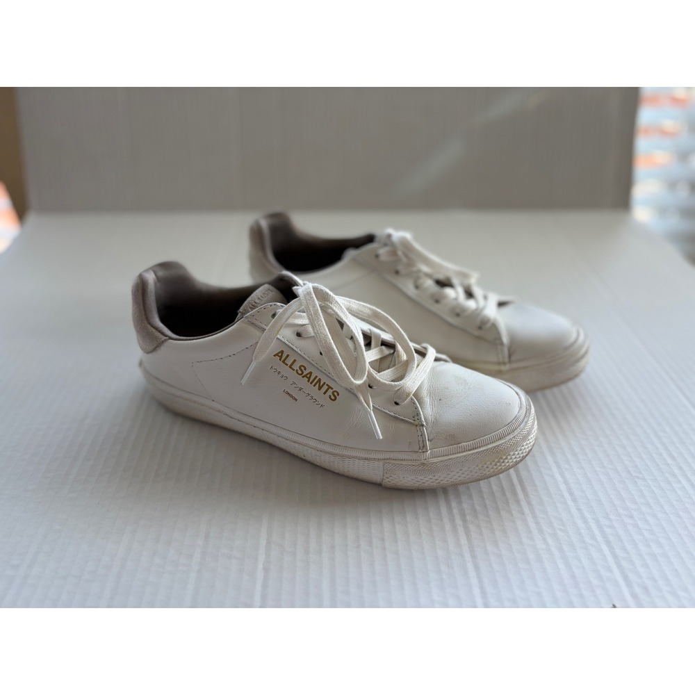 AllSaints Underground White Leather Low Top Sneakers W059FC Size 38 US 8